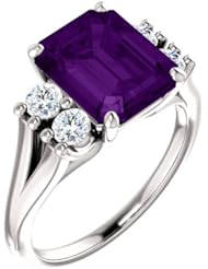 10K White Gold 10.00x8.00mm Emerald Cut Amethyst and Diamond Ring -- LIFETIME WARRANTY