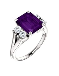 14K White Gold 10.00x8.00mm Emerald Cut Chatham Created Alexandrite and Diamond Ring -- LIFETIME WARRANTY