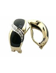 Black Jade Cross-Over Earrings with Diamonds, 14k Gold
