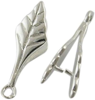 Pandahall 5pcs Silver Tone Leaf Shape Brass Ice Pick Pinch Bails, about 18mm long, 7mm wide, 6mm thick, hole: about 3mm