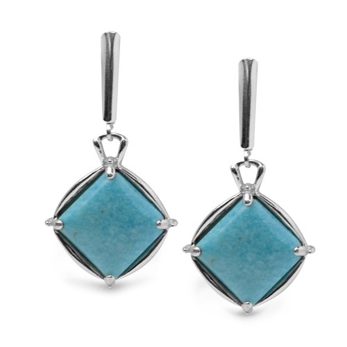 Sterling Silver Kingman Blue Turquoise Diamond-Shaped December Birthstone Gift Earrings