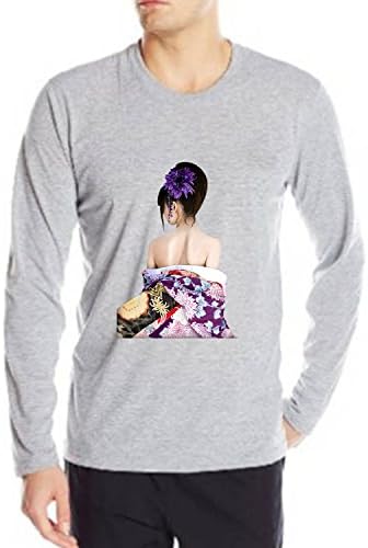 ShockBabic Geisha Painting Funny Regular-Fit Fiber Modern Edition Long Sleeve Mens T-shirt Size XXXXL