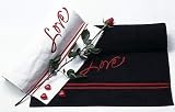 Bathrobes Online Embroidered 100% Turkish Terry Cotton LOVE TOWEL Red Border On Black - VALENTINE'S DAY GIFT- comes in a free gift wrap