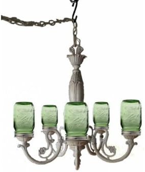 Mason jar chandelier with green jars