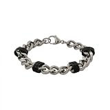 Mens Stainless Steel Curb Link Bracelet w/ Black Accents, 8"