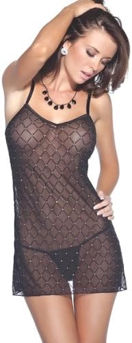 Coquette Womens Sheer Black Diamond Nightgown Chemise
