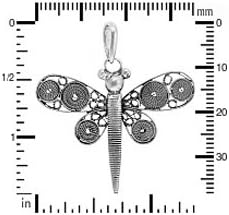 Sterling Silver Filigree Dragonfly Antique Finish Charm Pendant (30 x 30 mm)