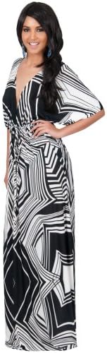 Koh Koh Women's Graphic Print Kimono Sleeve Cocktail Maxi Dress - Small - Black & White