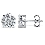 14k White Gold Diamond Flower Cluster Earrings (1 cttw, H-I Color, I2 Clarity)