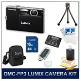 Panasonic LUMIX DMC-FP3 FP3 Black Digital Camera, 14 MP, 4x Optical Zoom Lens, 3.0 Touch-Screen LCD, HD Video Recording, 16 GB Memory Card, Card Reader, Battery, Mini Tripod, Deluxe Carrying Case, Screen Protectors, & 3pc. Lens Cleaning Kit