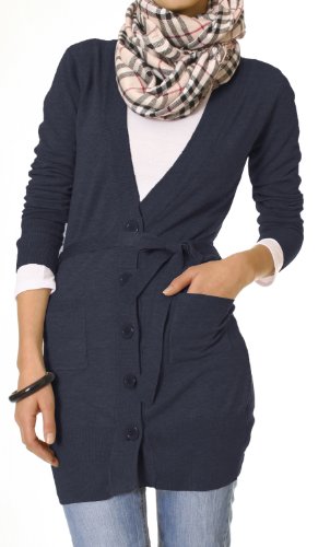 Langer Damen Cardigan Einheitsgröße XS-M, Strickjacke Lange Damen Jacke Marineblau