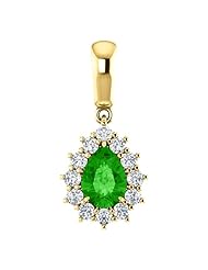 18K Yellow Gold 7.00x5.00mm Pear Cut Tsavorite and Diamond Pendant -- LIFETIME WARRANTY