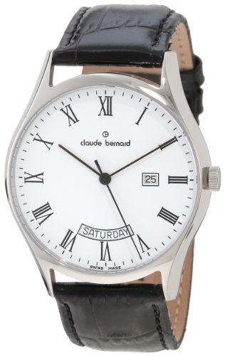 Claude Bernard Men's 84004 3 BR Classic Gents White Dial Day-Date Leather Watch
