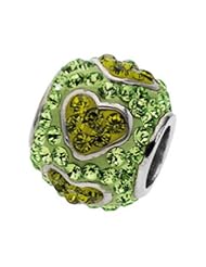 Amore & Baci Silver Green Swarovski Heart Bead - Fits On Pandora Chamilia And Troll Bracelets