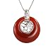 Diamond Cubic Zirconia "Star" Studded Lattice Window Red Jade Disc Platinum Overlay Sterling Silver Pendant Necklace 18"