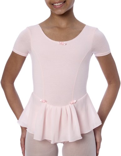 Danskin Girls 7-16 Short Slv Leo W/Skirt,Petal Pink,L (12/14)
