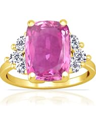 18K Yellow Gold Cushion Cut Pink Sapphire Ring With Sidestones