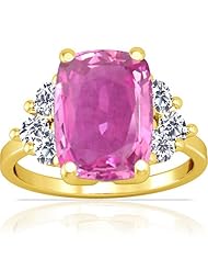 14K Yellow Gold Cushion Cut Pink Sapphire Ring With Sidestones