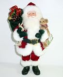 Santa Doll Figure W/Teddy Bear & Gifts Fabric Handcrafted 15 Tall