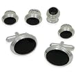 Geoffrey Beene oval nickel cufflinks and studs with black enamel center and concentric circle trim