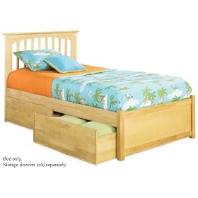 Twin Size Platform Bed with Flat Panel Footboard Natural Maple Finish by Atlantic Furniture