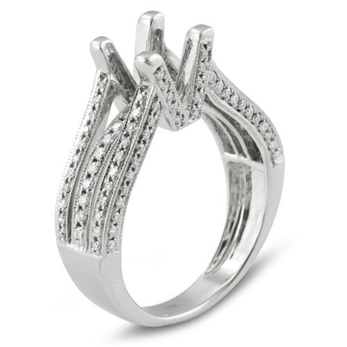14K White Gold Round Diamond Semi Mount Princess Cut Diamond Bridal Engagement Ring (0.75 CTTW, E-F Color, VS2-SI1 Clarity) Center not included