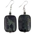 Handmade Green & Black Jasper Dangle Earrings With Antiqued Silver Beads - Square