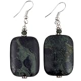 EXP Handmade Green & Black Jasper Dangle Earrings With Antiqued Silver Beads - Square