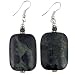 EXP Handmade Green & Black Jasper Dangle Earrings With Antiqued Silver Beads - Square