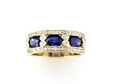 14K Oval Three Stone Sapphire & Diamond Band