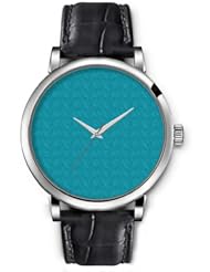 SPRAWL Aanalog Fashion Series Silver Ladies Watches of Genuine Black Leather Strap,Unique Wrist Watch for Women Girls Designed with Turquoise blue background