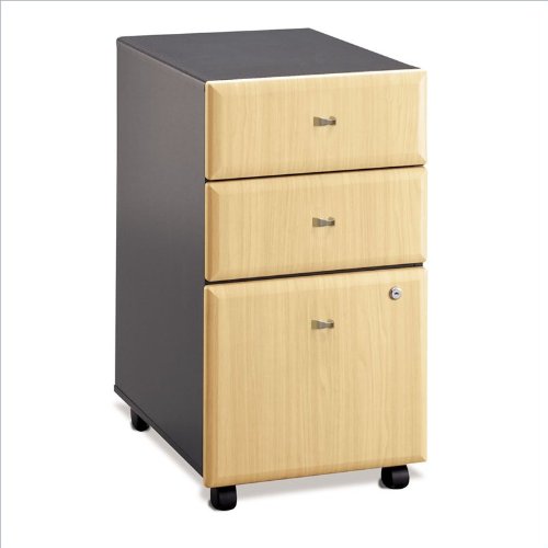 Bush Furniture Series A 3 Drawer Mobile Vertical Wood File Storage Cabinet in Beech and Gray