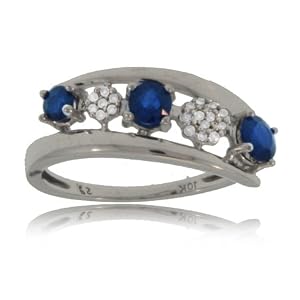 White Gold Journey Bypass Ring W Sapphires & Diamonds