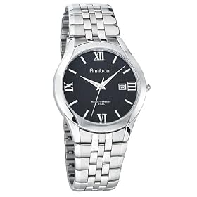 Armitron Men's Silver-Tone Round Dial Dress Watch #20-4372BKSV