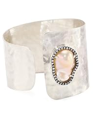 Jordan Alexander "Slice" Silver and Champagne Pearl Slice and Diamond C Cuff Bracelet