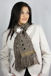 Handmade Scarf in Pure Artisan Mohair Yarn - Feminine Winter - Natural Shade (Extra Long/100% Crocheted By Hand)