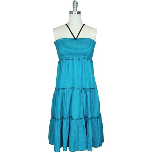 Discount Turquoise Halter Smocked Ruffle Maxi Summer Sun Dress