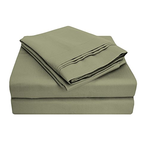 1000 Thread Count Premium Egyptian Cotton, King Bed Sheet Set, Single Ply, Solid, Sage
