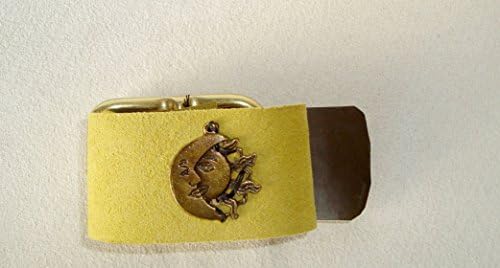 Lime Green Leather cuff with Moon and Sun Design. by LuDesignsCreations