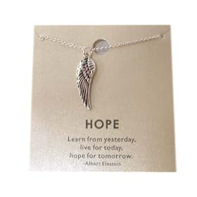 Beautiful Make A Wish Inspirational Antique Silver Angel Wing Charm Necklace Silver Tone