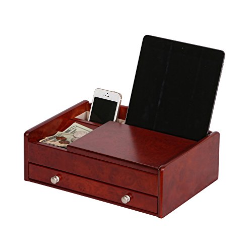 Mele & Co. Davin Men s Wooden Dresser Top Valet in Dark Burlwood Walnut Finish