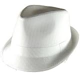 New 100% Cotton Pinstripe Stingy Fedora Trilby Hat White - Medium