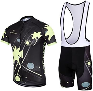 Bicycleworld Men's Outdoor Sports Polyester Short Sleeve Cycling Jersey and 3D Padded Bib Shorts Set Graffiti Art Size XL