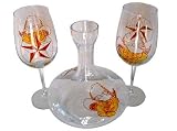 ArtisanStreet's Bordeaux Italian Crystal Wine Set. Includes Decanter with Two Glasses. Features A Texas Lone Star On Each Piece. Texas Sized Glasses Include A Rustic Cowboy Hat And Yellow Rose. Signed By Artisan. Hand Painted, Made To Order.