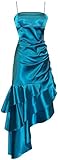 IMAGE OF Ruched Ruffle Satin Prom Gown Holiday Party Cocktail Dress Bridesmaid, Large, Teal