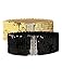 uxcell Lady Sequins Decor Metal Interlooking Buckles Elastic Waist Belt black+gold