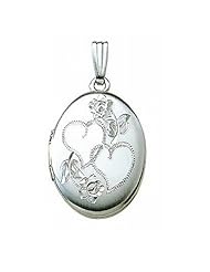 14k White Gold Hand Engraved Oval Picture Locket 5/8 Inch x 3/4 inch Solid 14K White Gold