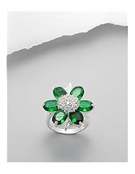 Forest Green Flower CZ Ring In 92.5 Sterling Silver