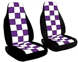 IMAGE OF 2 front seat covers with purple and white checkers for a 2000 Mini Cooper.