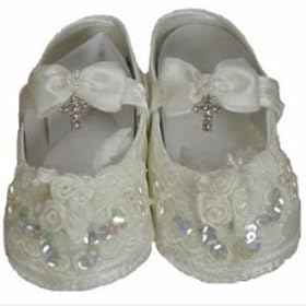 CHRISTENING SHOES BEADED WITH CROSS
